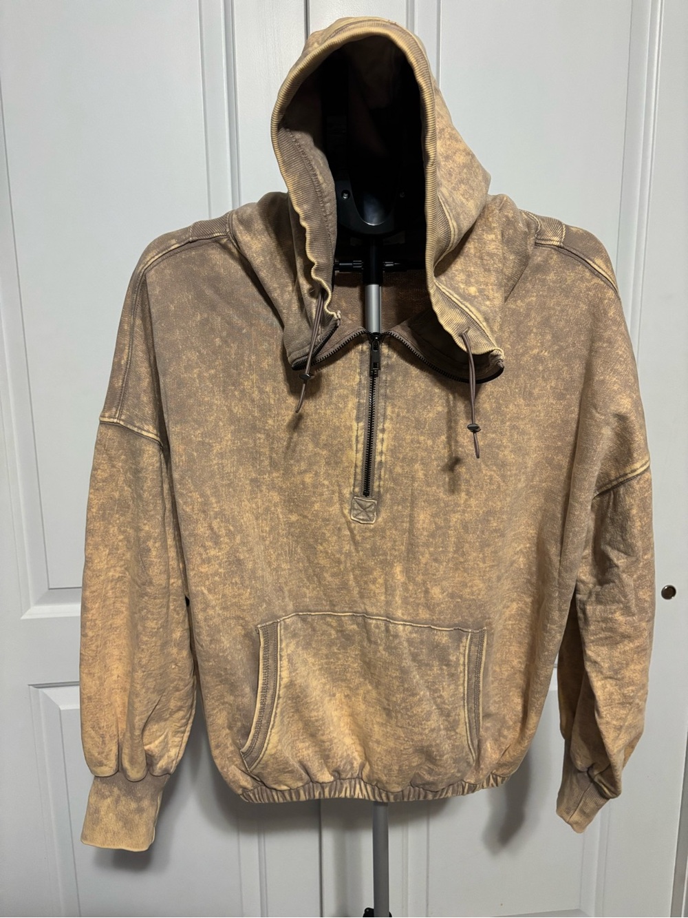 Zenana Outfitters Brown Washed Half-Zip Hoodie